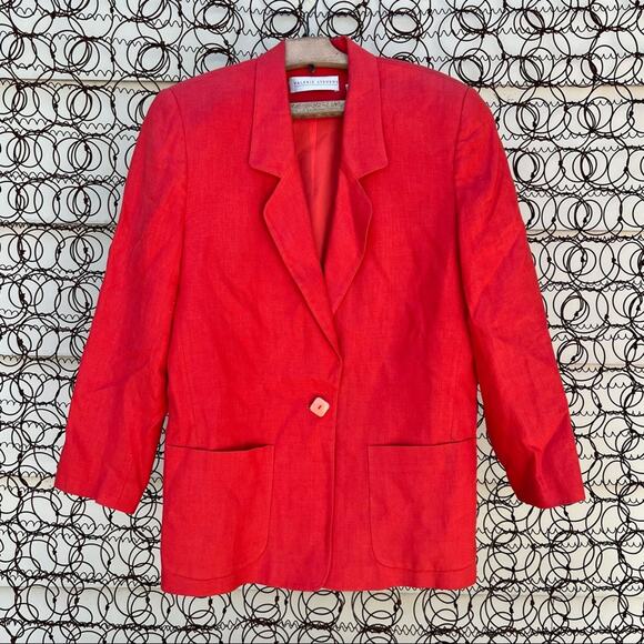 Vintage 90s Valerie Stevens Linen red orange boxy oversized long blazer 8 - Picture 1 of 7